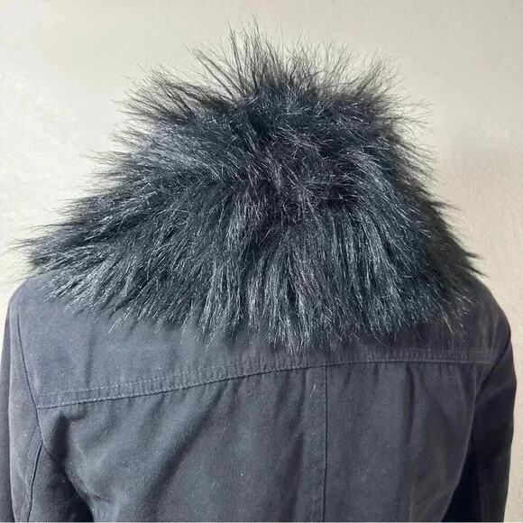 Vintage GUESS Faux Fur Mid Length Trench Coat RARE Jacket in Black Sz. Small - Picture 6 of 16
